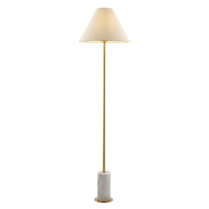 114209  Floor light Brushed aged brass plate ,white marble & natural fabric