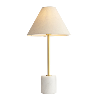 114211  Table light Brushed aged brass plate & white marble