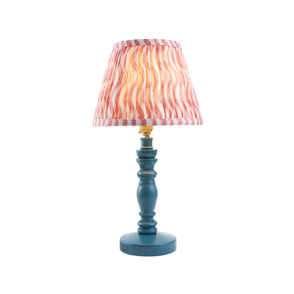 Emberton Table Table light Satin marlin blue paint & coral pink fabric