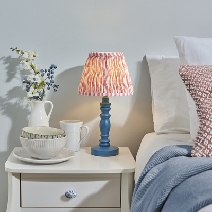Emberton Table Table light Satin marlin blue paint & coral pink fabric