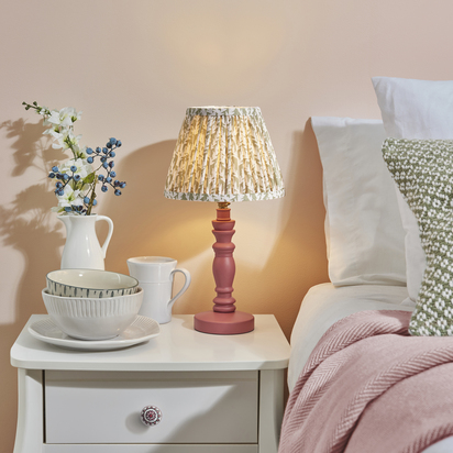 Elmwood Table Table light Satin pink clay paint & herb garden green fabric