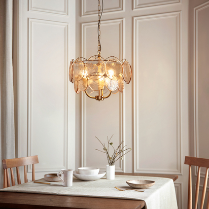 Amber Garden 3lt pendant brushed aged brass plate Pendant light Brushed aged brass plate & handmade champagne glass