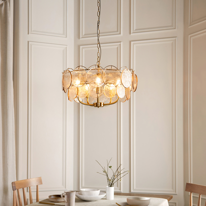 Amber Garden 5lt pendant brushed aged brass plate Pendant light Brushed aged brass plate & handmade champagne glass