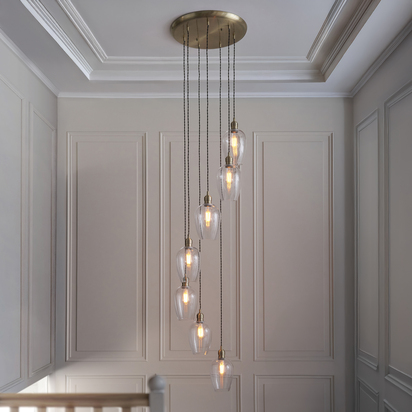Ash Lane 7lt pendant antique brass plate Pendant light Antique brass plate & clear glass