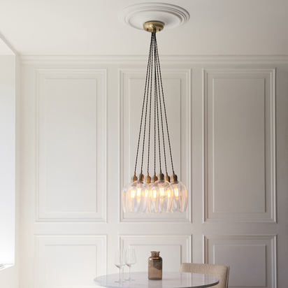 Ash Mews 7lt pendant antique brass plate Pendant light Antique brass plate & clear glass