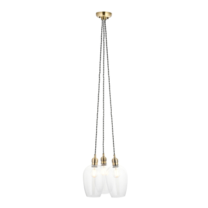Ash Court 3lt pendant antique brass plate Pendant light Antique brass plate & clear glass