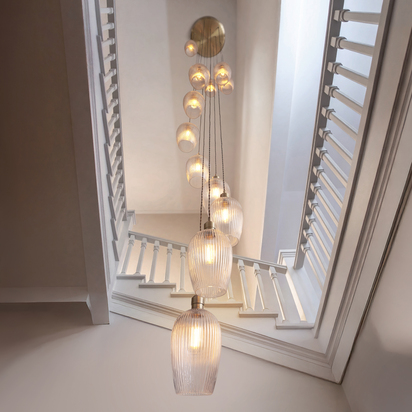 Ash Vale 13lt pendant antique brass plate Pendant light Antique brass plate & clear ribbed glass