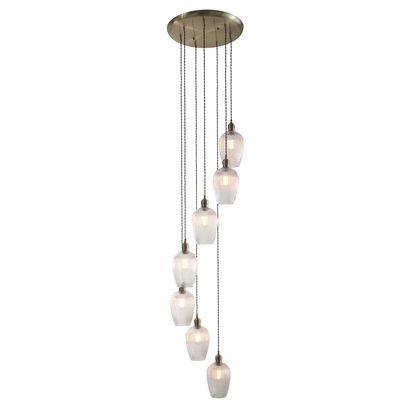 Ash Vale 7lt pendant antique brass plate Pendant light Antique brass plate & clear ribbed glass