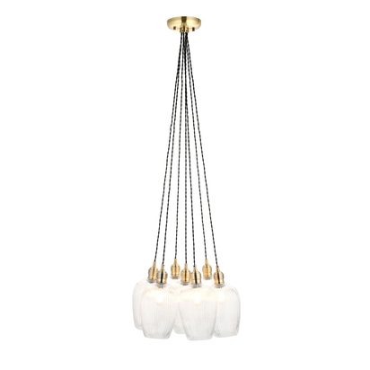 Ash Works 7lt pendant antique brass plate Pendant light Antique brass plate & clear ribbed glass