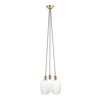 Ash Works 3lt pendant antique brass plate Pendant light Antique brass plate & clear ribbed glass