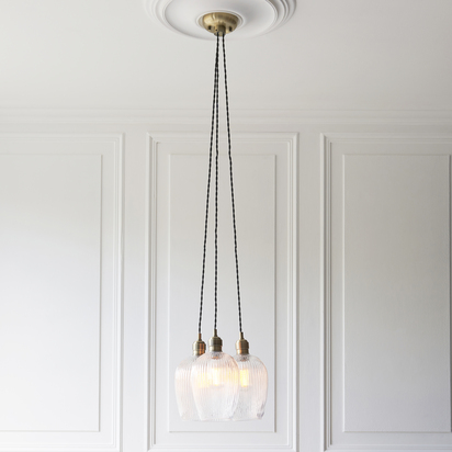 Ash Works 3lt pendant antique brass plate Pendant light Antique brass plate & clear ribbed glass