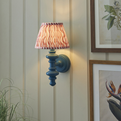 Padstow Wall Wall light Satin marlin blue paint & coral pink fabric