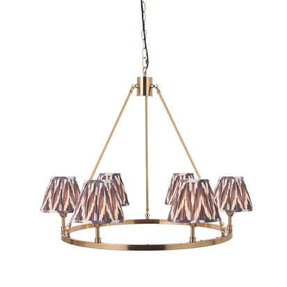 Seaton 6lt Pendant Pendant light Brushed aged brass plate & pearl grey fabric