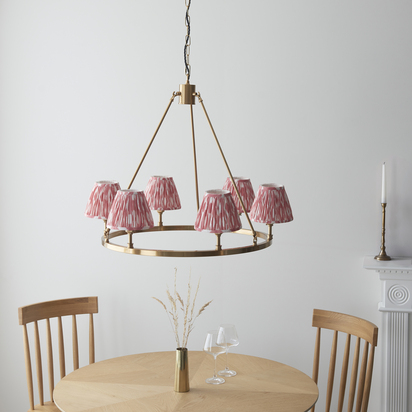 Ruskin 6lt Pendant Pendant light Brushed aged brass plate & coral pink fabric