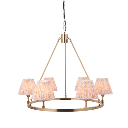 Sandford 6lt Pendant Pendant light Brushed aged brass plate & peachy keen fabric