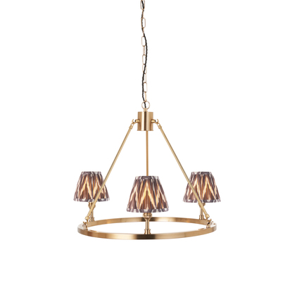 Seaton 3lt Pendant Pendant light Brushed aged brass plate & pearl grey fabric