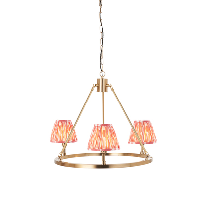 Ruskin 3lt Pendant Pendant light Brushed aged brass plate & coral pink fabric