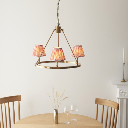 Ruskin 3lt Pendant Pendant light Brushed aged brass plate & coral pink fabric