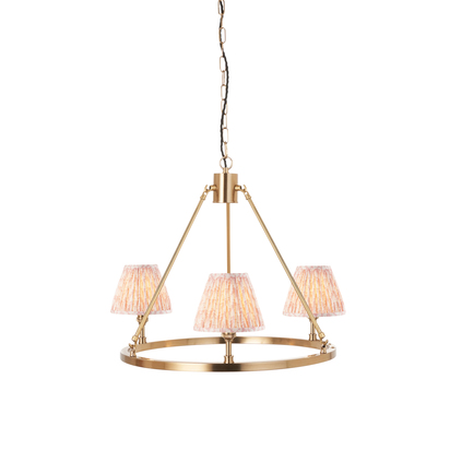 Sandford 3lt Pendant Pendant light Brushed aged brass plate & peachy keen fabric