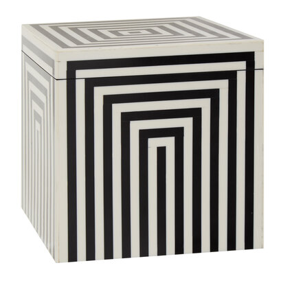 Donato Large Square Black and White Stripe Trinket Box