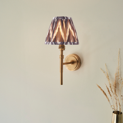 Seaton Wall Wall light Brushed aged brass plate & pearl grey fabric