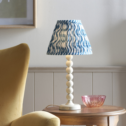 Beechham Table Table light Gloss almond white paint & marlin blue fabric