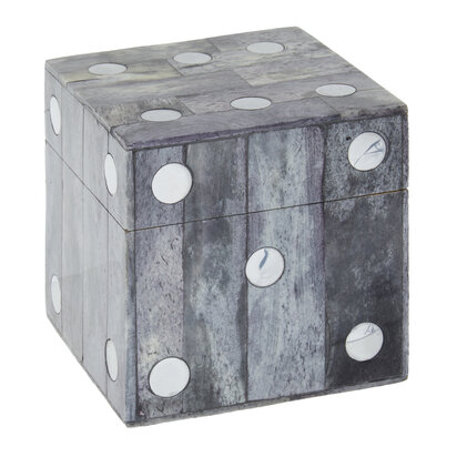 Churchill Games Grey Bone Dice Box with 5 Black Dice