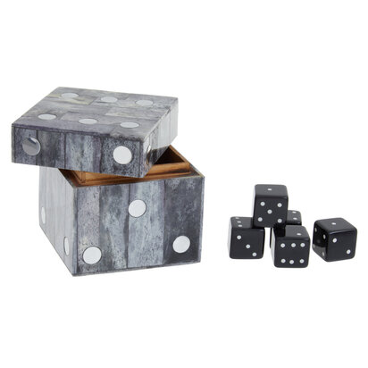 Churchill Games Grey Bone Dice Box with 5 Black Dice