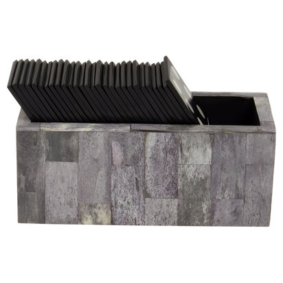 Prionell Games Grey Bone Domino Set with Black Dominoes