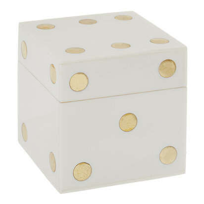 Churchill Games White and Gold Dice Box with Five White Dice
