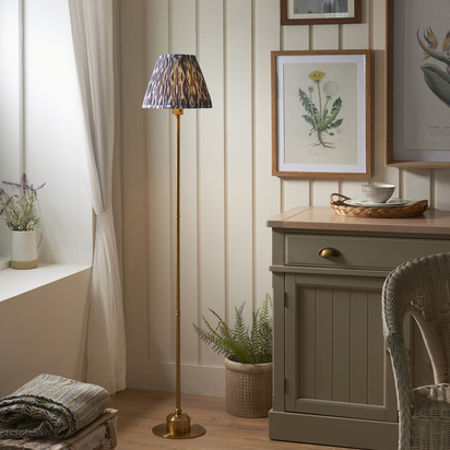 Holborn Floor Floor light Brushed aged brass plate & pearl grey fabric