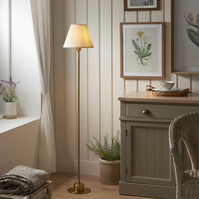 Islington Floor Floor light Brushed aged brass plate & vintage white fabric