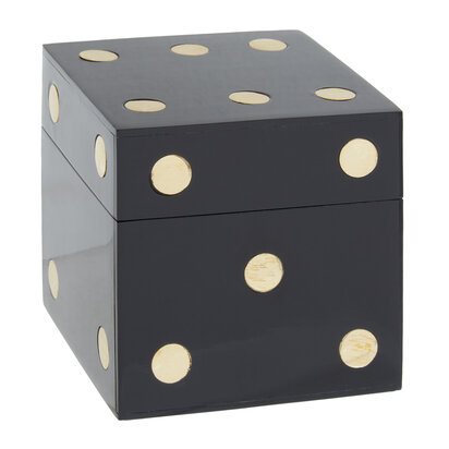 Churchill Games Black and Gold Dice Box with 5 Black Dice