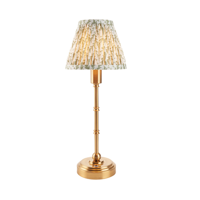 Kensington Table Table light Brushed aged brass plate & herb garden green fabric