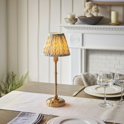 Kensington Table Table light Brushed aged brass plate & herb garden green fabric