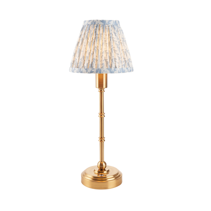 Kensington Table Table light Brushed aged brass plate & shell bay blue fabric