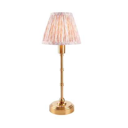 Kensington Table Table light Brushed aged brass plate & peachy keen fabric
