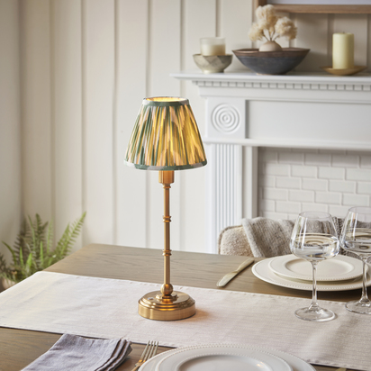 Lansdown Table Table light Brushed aged brass plate & cotswold green fabric