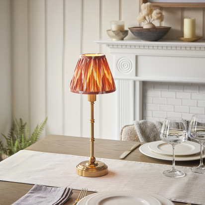 Lansdown Table Table light Brushed aged brass plate & apricot orange fabric