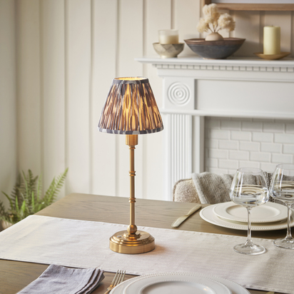 Highgate Table Table light Brushed aged brass plate & pearl grey fabric