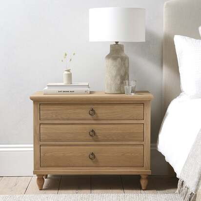 Elkstone Mellow Oak Large 3 Drawer Bedside Table - The Cotswold Company