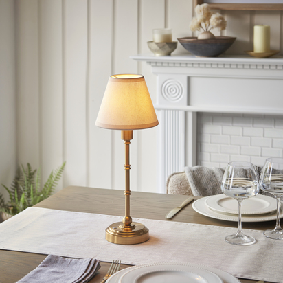 Huxley Table Table light Brushed aged brass plate & vintage white fabric