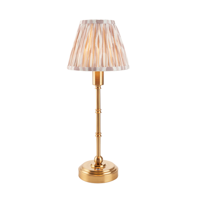 Highgate Table Table light Brushed aged brass plate & neutral print fabric
