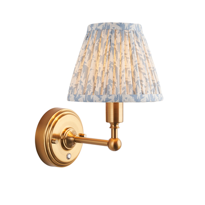 Kensington Wall Wall light Brushed aged brass plate & shell bay blue fabric
