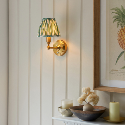 Lansdown Wall Wall light Brushed aged brass plate & cotswold green fabric