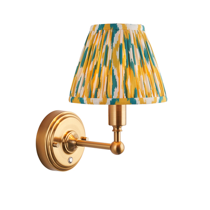 Highgate Wall Wall light Brushed aged brass plate with yellow & jade fabric