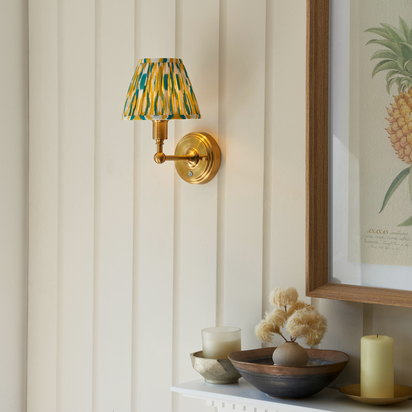 Highgate Wall Wall light Brushed aged brass plate with yellow & jade fabric