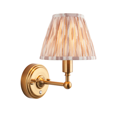 Highgate Wall Wall light Brushed aged brass plate & neutral print fabric