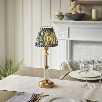 Brentwell Table Table light Brushed aged brass plate & marlin blue fabric