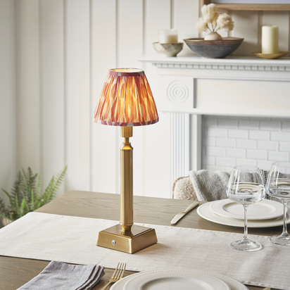 Cambourne Table Table light Brushed aged brass plate & coral pink fabric